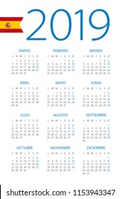 Calendar 2019 year - vector illustration. Spanish version