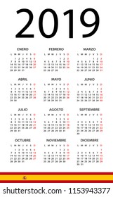 Calendar 2019 year - vector illustration. Spanish version