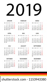 Calendar 2019 year - vector illustration. Gerrman version