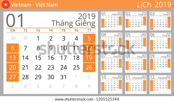 Calendar 2019 Year Vietnam Country Vietnamese Stock Vector (Royalty ...