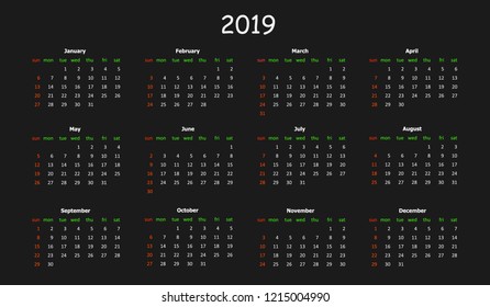 Calendar 2019 years vector