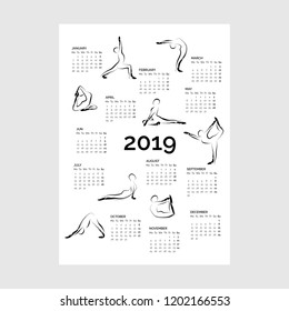 Calendar 2019 with yoga poses vector illustration