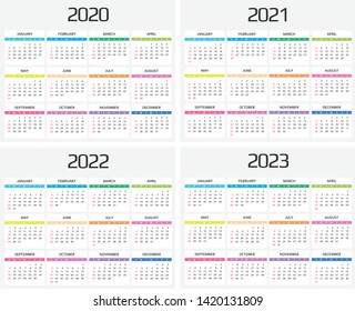 Calendar 2020 2021 2022 2023 Template Vetor Stock Livre De Direitos