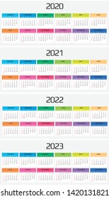 Calendar 2020, 2021, 2022, 2023 template. 12 Months. include holiday event. Week Starts Sunday