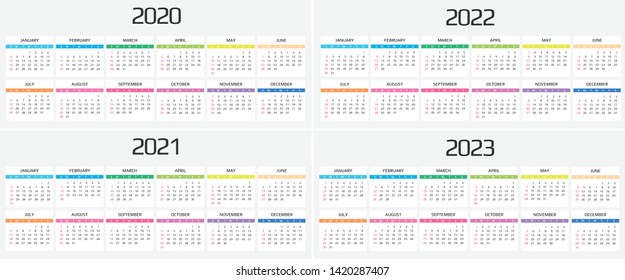 Calendar 2020, 2021, 2022, 2023 template. 12 Months. include holiday event. Week Starts Sunday