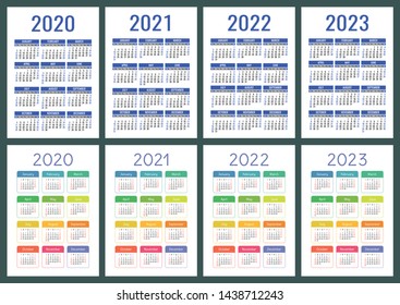 Calendar 2020 2021 2022 2023 English Stock Vector (Royalty Free ...