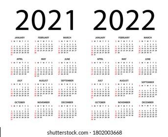 Kalender 2020 2021 2022 - Illustration. Die Woche beginnt am Sonntag.