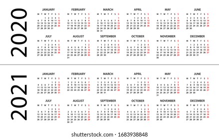 Calendar 2020 2021 - illustration. Week starts on Monday