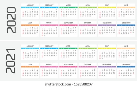 Calendar 2020 and 2021 template. 12 Months. include holiday event
