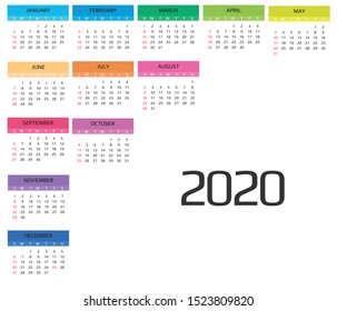 Calendar 2020 and 2021 template. 12 Months. include holiday event