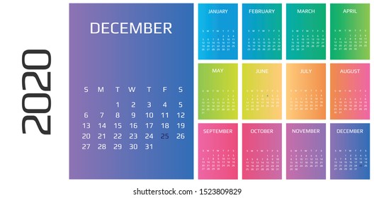 Calendar 2020 and 2021 template. 12 Months. include holiday event