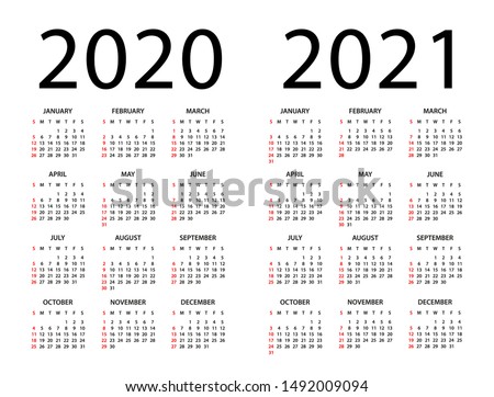 Calendar 2020 2021 year - vector illustration. Week starts on Sunday