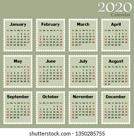 Calendar for 2020.