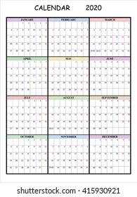 Calendar for 2020