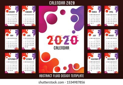 Calendar 2020 abstract fluid design template