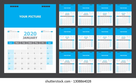Calendar for 2020 blue background