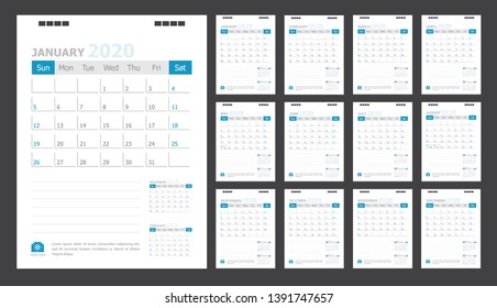 Calendar for 2020 blue background