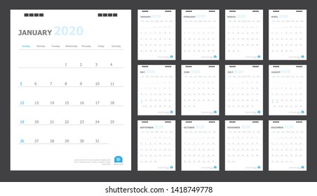 Calendar for 2020 blue background