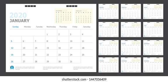 Calendar for 2020 blue background