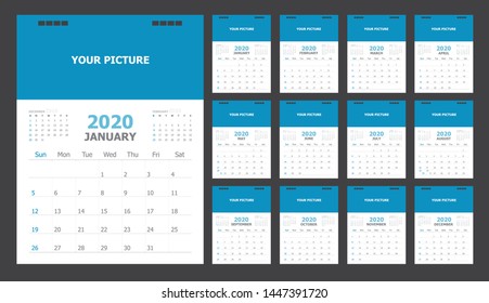 Calendar for 2020 blue background