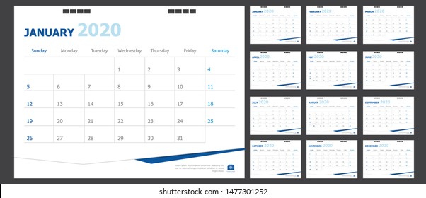 Calendar for 2020 blue background