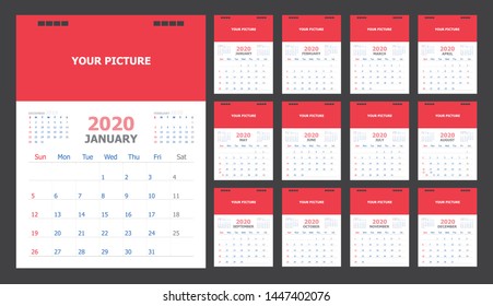 Calendar for 2020 blue and red background