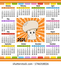 Calendar for 2020 with a cute character. Fun and bright design. Isolated color vector illustration. Cartoon style.