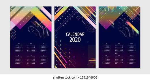 Calendar 2020 Dark retro futuristic art neon abstraction background cosmos new art 3d starry sky glowing galaxy and planets blue circles