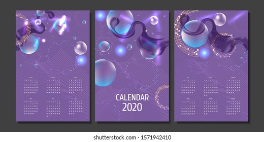 Calendar 2020 Dark retro futuristic art neon abstraction background cosmos new art 3d starry sky glowing galaxy