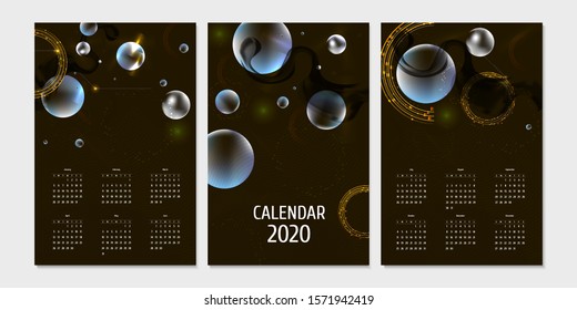 Calendar 2020 Dark retro futuristic art neon abstraction background cosmos new art 3d starry sky glowing galaxy