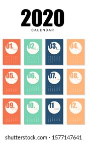Calendar 2020 design template week starts from Sunday modern minimal style isolated on white background, modern minimal style, vector illustration