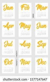 Calendar 2020 design template week starts from Sunday modern minimal style isolated on white background, modern minimal style, vector illustration