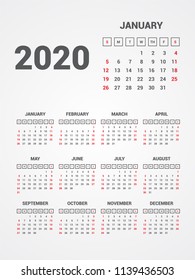 Calendar 2020.  EPS 10.