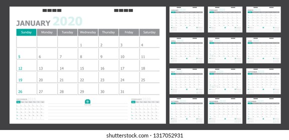 Calendar for 2020 green background