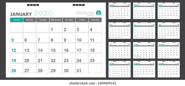 Calendar for 2020 green background