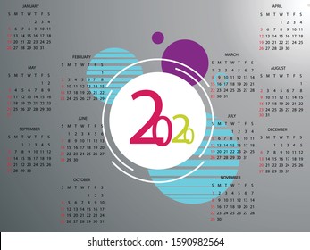 Calendar 2020. Happy new year 2020. Calender design. Year of the rat. Template of calendar. Vector