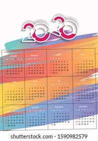 Calendar 2020. Happy new year 2020. Calender design. Year of the rat. Template of calendar. Vector