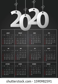 Calendar 2020. Happy new year 2020. Calender design. Year of the rat. Template of calendar. Vector