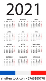 Calendar 2020 - illustration. French version.Week starts on Monday
