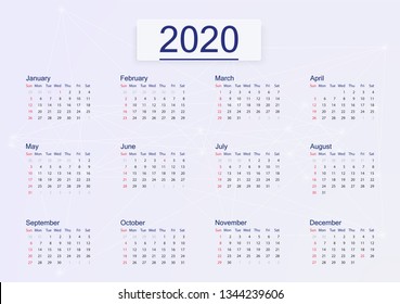 Calendar 2020 isolated on pink background. Vector 