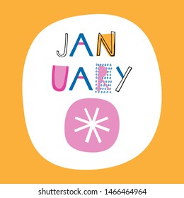 Calendar 2020: January. Vector illustration in pink, yellow and blue.