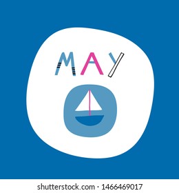 Calendar 2020: May. Vector illustration in pink, yellow and blue.