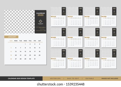 Calendar 2020 Minimalist Design Template. Business Corporate. Real Estate. Elegant. Simple Vector