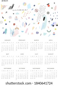 Calendar 2020. Modern printable creative template. Vector