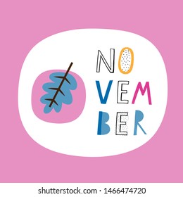 Calendar 2020: November. Vector illustration in pink, yellow and blue.