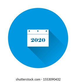 Calendar 2020 on a white background on blue background. Flat image with long shadow.