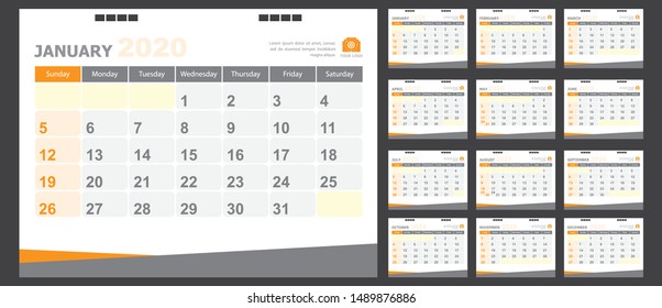 Calendar for 2020 orange background