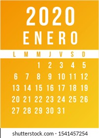 Calendar 2020, Orange and Yellow. Spanish. January