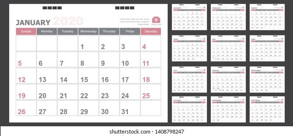 Calendar for 2020 pastel background