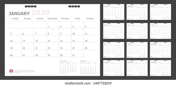 Calendar for 2020 pastel background